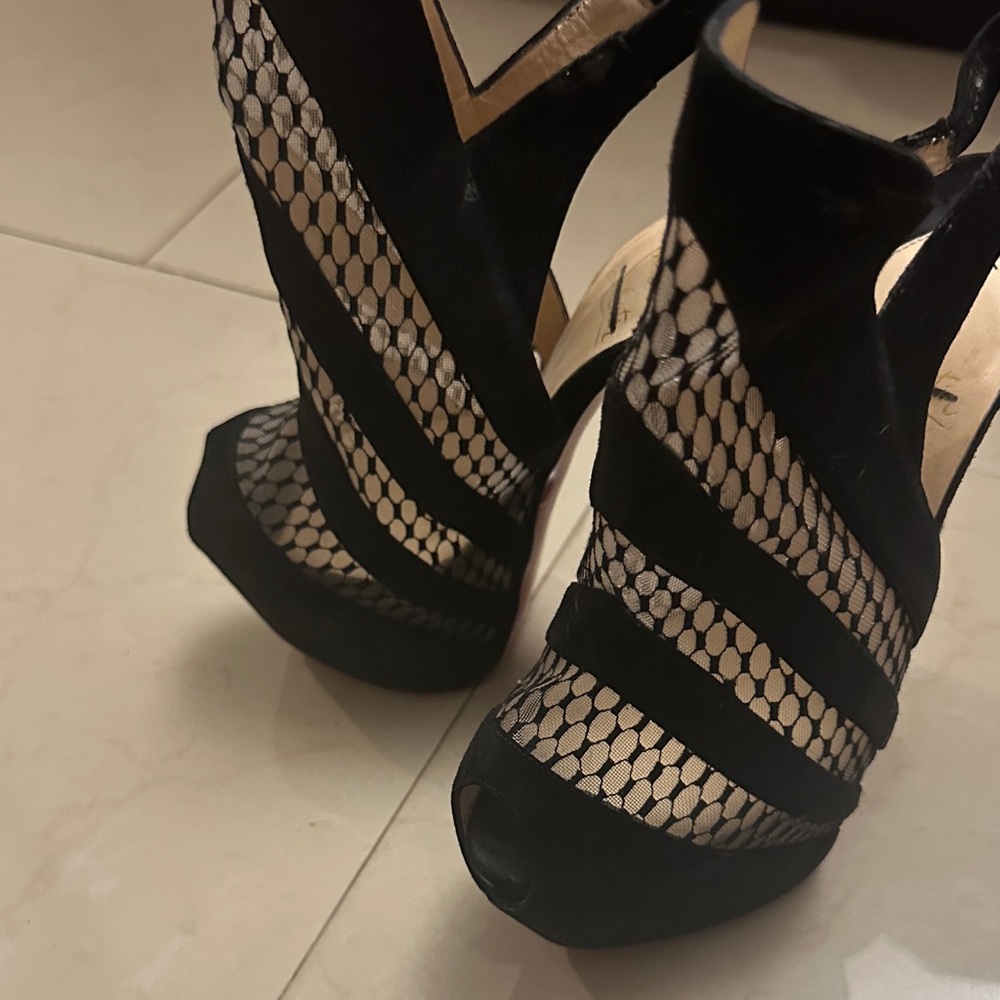 Christian Louboutin Black and Cream Mesh Heels